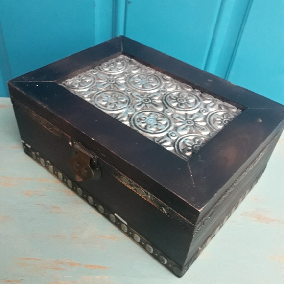 Wood and Metal Box with Hinged Lid Jewelry Wooden Trinket Box Gift for Her Him - Picture 5 of 14